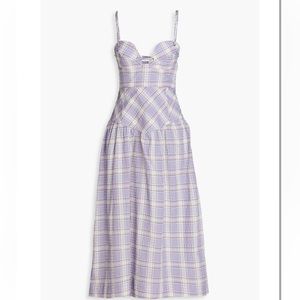 GANNI
New with tags. Gathered checked cotton-blend seersucker midi dress.